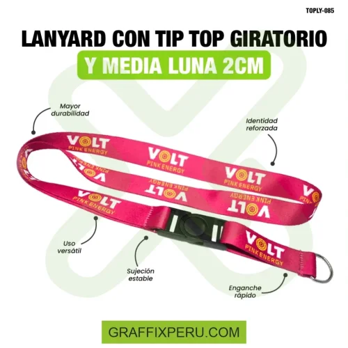 lanyard con tip top giratorio y media luna 2cm - Foto 1