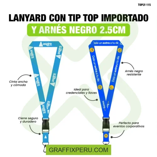 lanyard con tip top plano importado y arnes negro 2.5cm - Foto 2