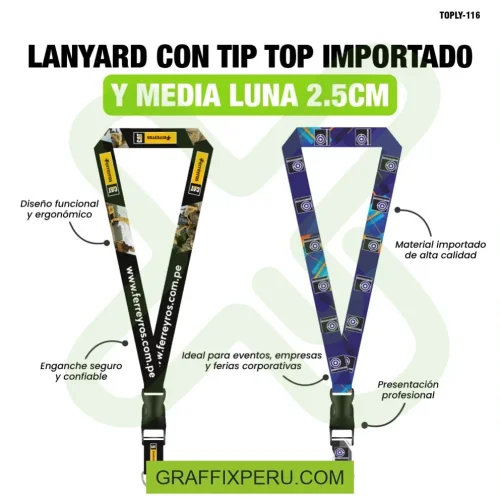 lanyard con tip top plano importado y media luna 2.5cm - Foto 2