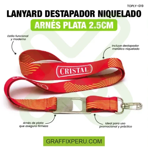 lanyard con destapador y arnes plata 2.5cm - Foto 2