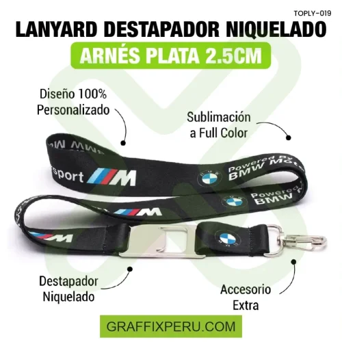 lanyard con destapador y arnes plata 2.5cm - Foto 4
