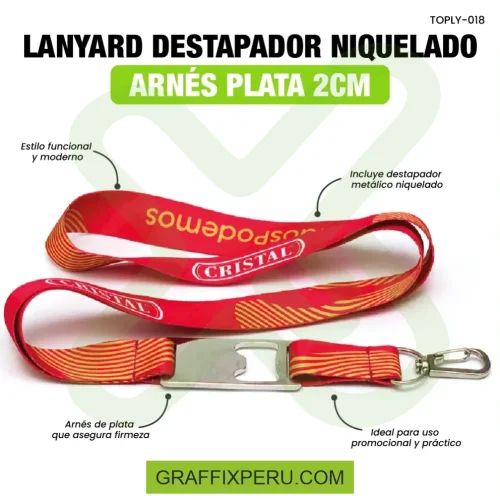 lanyard con destapador y arnes plata 2cm - Foto 1