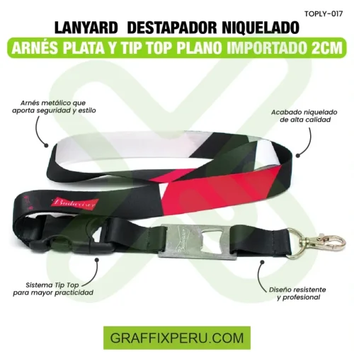 LANYARD DESTAPADOR NIQUELADO CON ARNES PLATA Y TIP TOP IMPORTADO DE 2CM - Foto 3