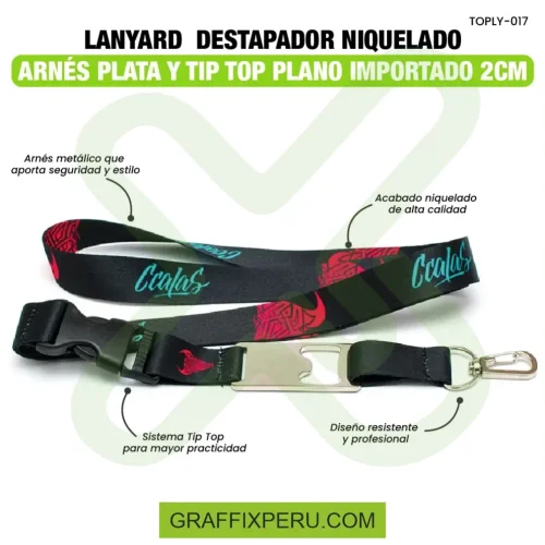 LANYARD DESTAPADOR NIQUELADO CON ARNES PLATA Y TIP TOP IMPORTADO DE 2CM - Foto 2