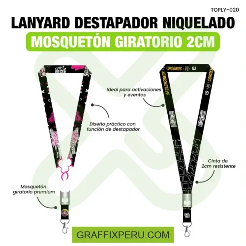 lanyard con destapador con mosqueton giratorio y palanca 2cm - Foto 1