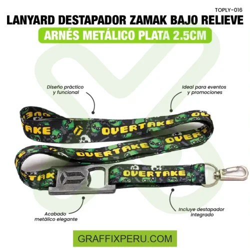 lanyard destapador zamak con arnes plata o negro 2.5cm - Foto 3