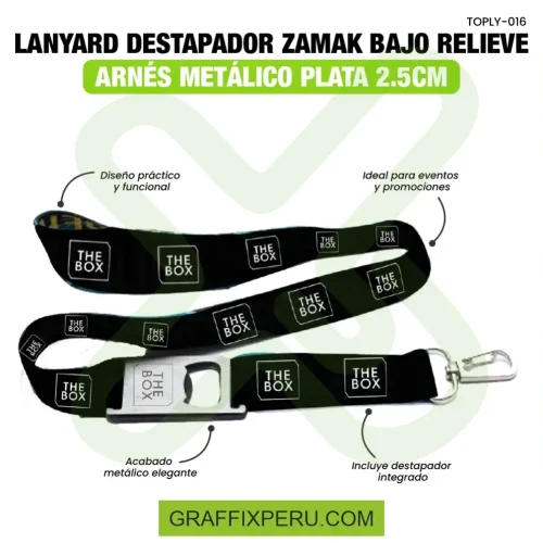 lanyard destapador zamak con arnes plata o negro 2.5cm - Foto 2