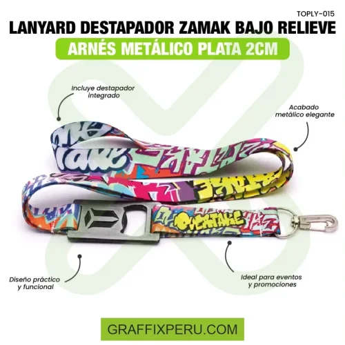 Lanyard con destapador zamak bajo relieve y arnes metalico 2cm - Foto 5