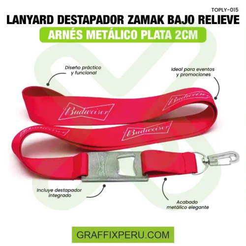 Lanyard con destapador zamak bajo relieve y arnes metalico 2cm - Foto 3