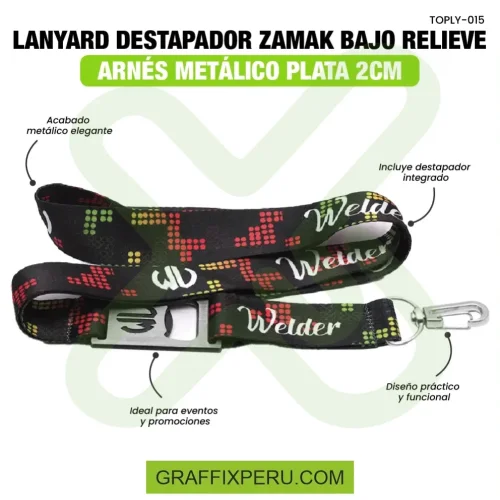 Lanyard con destapador zamak bajo relieve y arnes metalico 2cm - Foto 1