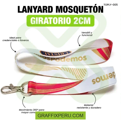 lanyard con mosqueton giratorio con palanca 2cm - Foto 3