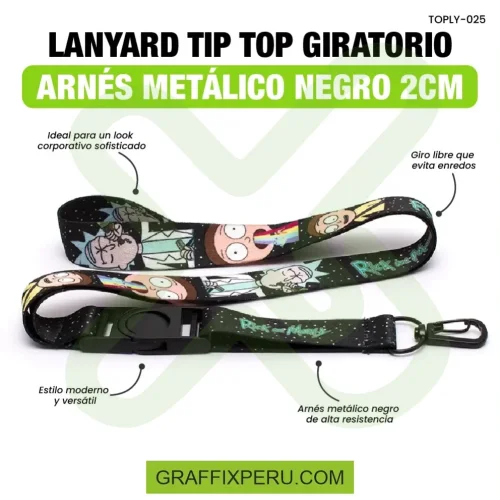 lanyard con tip top giratorio y arnes negro 2cm - Foto 3