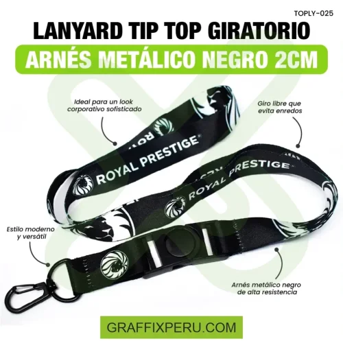 lanyard con tip top giratorio y arnes negro 2cm - Foto 1