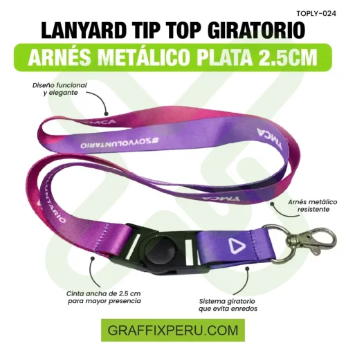 lanyard con tip top giratorio y arnes plata 2.5cm - Foto 3