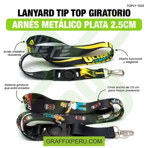 lanyard con tip top giratorio y arnes plata 2.5cm - Foto 1