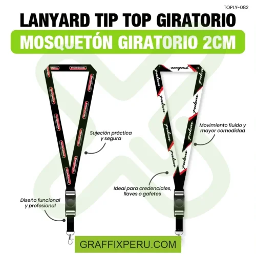 lanyard con tip top giratorio y mosqueton giratorio con palanca 2cm - Foto 1
