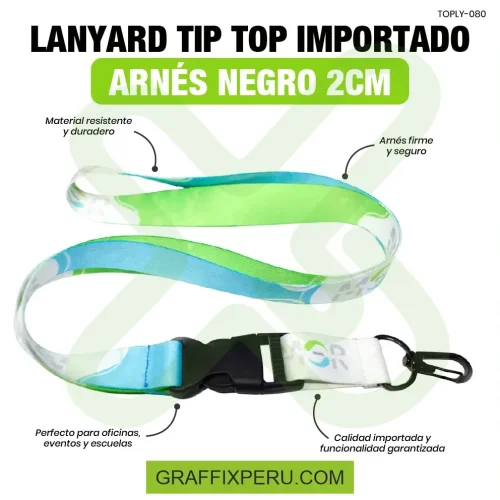 lanyard con tip top plano importado y arnes negro 2cm - Foto 1