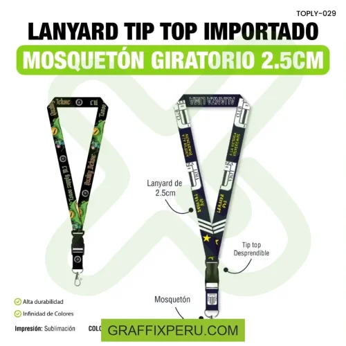 lanyard con tip top plano importado y mosqueton giratorio con palanca 2,5cm - Foto 2