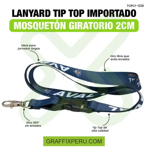 lanyard con tip top plano importado y mosqueton giratorio con palanca 2cm - Foto 3