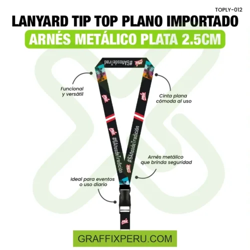 lanyard con tip top plano importado y arnes plata 2.5cm - Foto 4