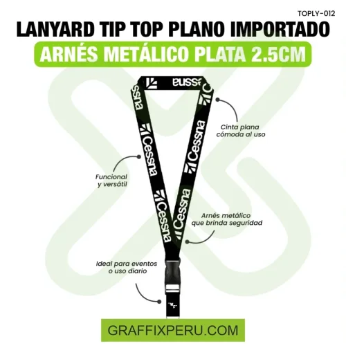 lanyard con tip top plano importado y arnes plata 2.5cm - Foto 2