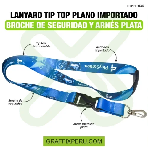 lanyard con tip top plano nacional o importado, mosqueton giratorio con palanca o arnes plata y break way 2cm - Foto 2