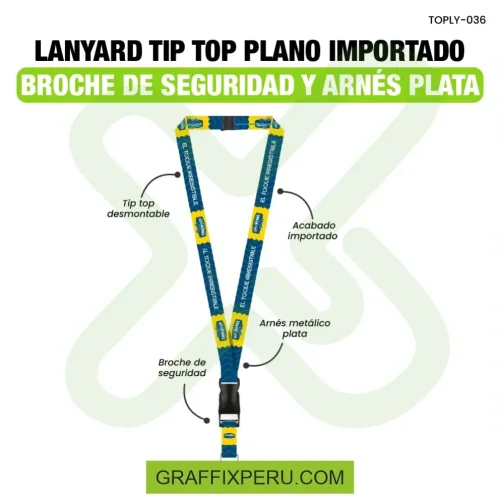 lanyard con tip top plano nacional o importado, mosqueton giratorio con palanca o arnes plata y break way 2cm - Foto 1