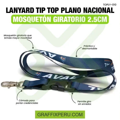 lanyard con tip top plano nacional y mosqueton giratorio con palanca 2,5cm - Foto 6