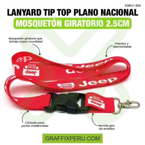 lanyard con tip top plano nacional y mosqueton giratorio con palanca 2,5cm - Foto 4
