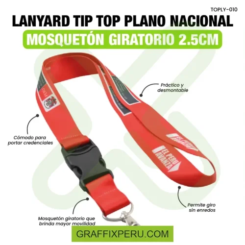 lanyard con tip top plano nacional y mosqueton giratorio con palanca 2,5cm - Foto 3