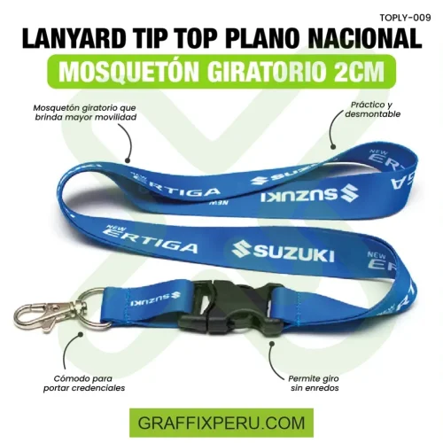 lanyard con tip top plano nacional y mosqueton giratorio con palanca 2cm - Foto 6