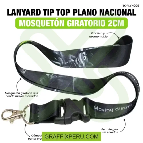 lanyard con tip top plano nacional y mosqueton giratorio con palanca 2cm - Foto 5