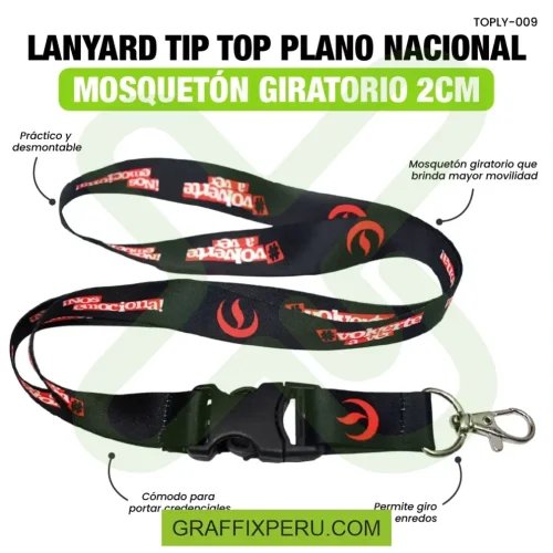 lanyard con tip top plano nacional y mosqueton giratorio con palanca 2cm - Foto 3
