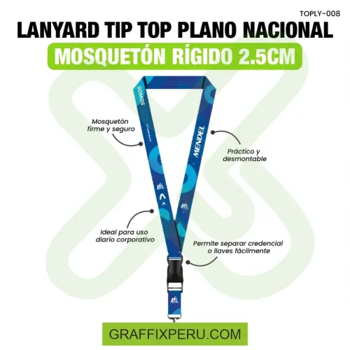 lanyard con tip top plano nacional y mosqueton rigido 2.5cm - Foto 1