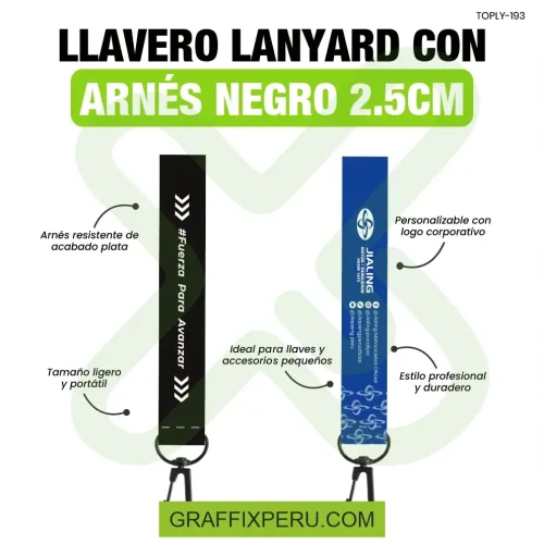 llavero lanyard con arnes negro 2.5cm - Foto 1