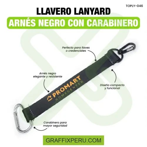 llavero lanyard con carabiner y arnes negro 2.5cm - Foto 3