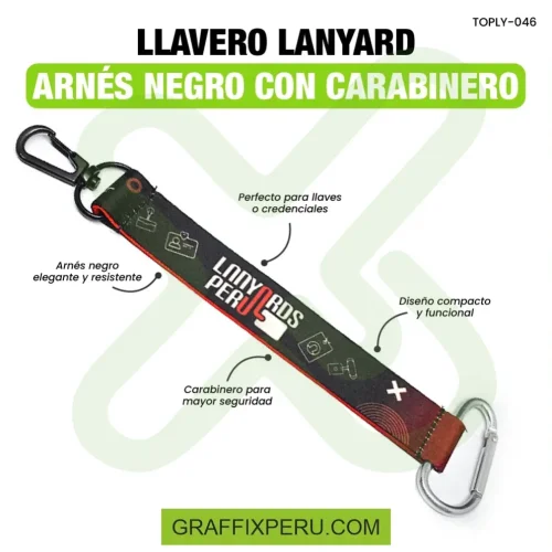 llavero lanyard con carabiner y arnes negro 2.5cm - Foto 1