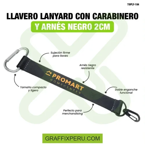 llavero lanyard con carabiner y arnes negro 2cm - Foto 2