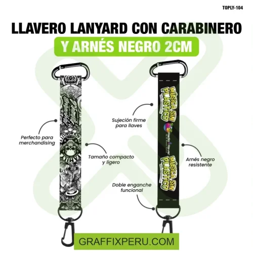llavero lanyard con carabiner y arnes negro 2cm - Foto 1