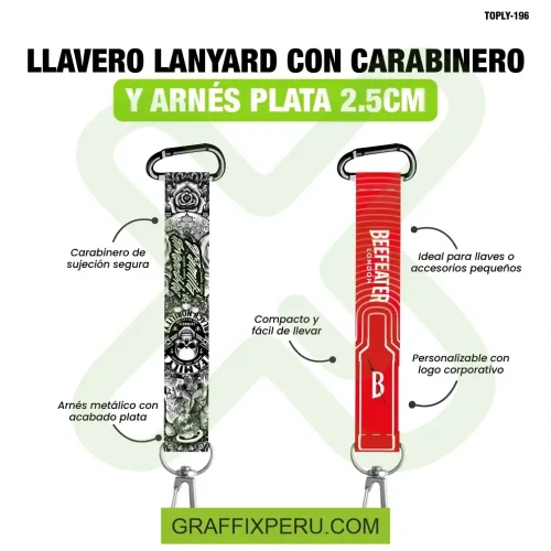 llavero lanyard con carabiner y arnes plata 2.5cm - Foto 1