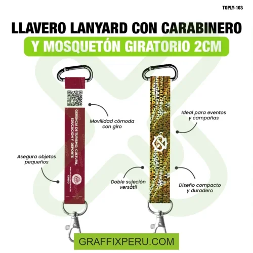 llavero lanyard con carabiner y mosqueton giratorio con palanca 2cm - Foto 2