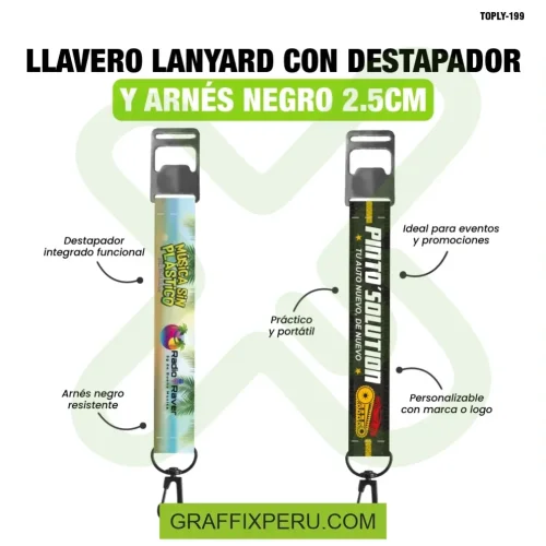 llavero lanyard con destapador y arnes negro 2.5cm - Foto 1