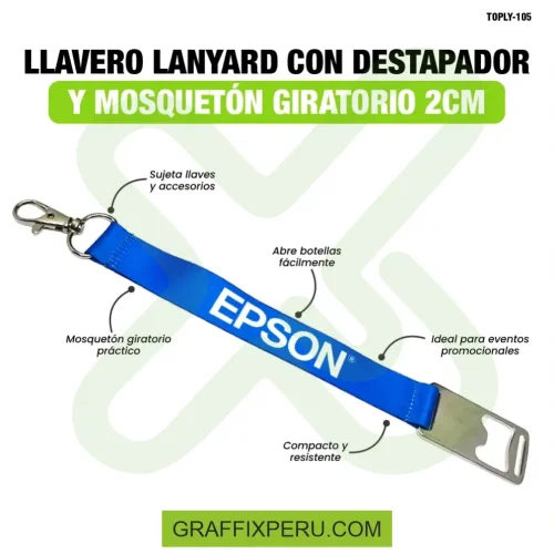 llavero lanyard con destapador y mosqueton giratorio con palanca 2cm - Foto 2