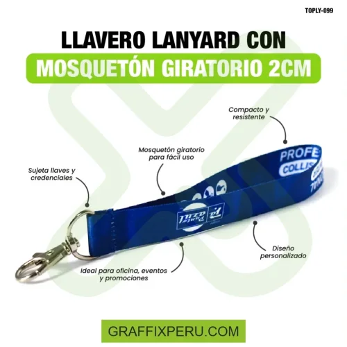 llavero lanyard con mosqueton giratorio con palanca 2cm - Foto 1